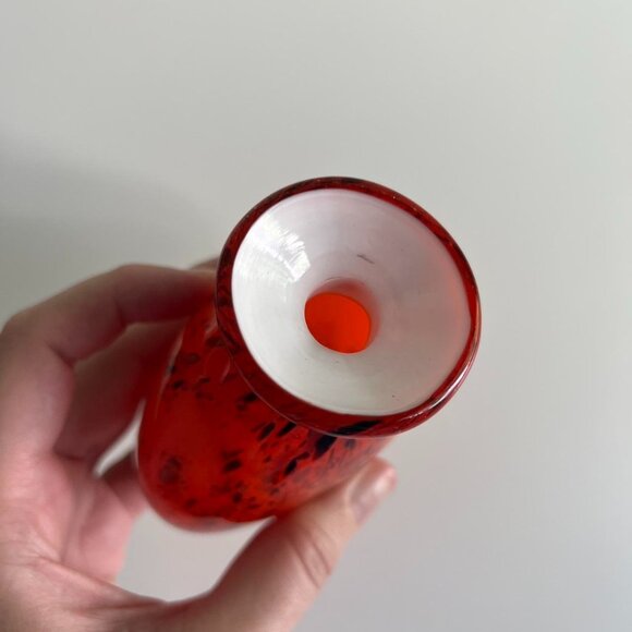 Vintage Hand Blown Orange, Gold, and Black Speckled Glass Bud Vase - Picture 4 of 8